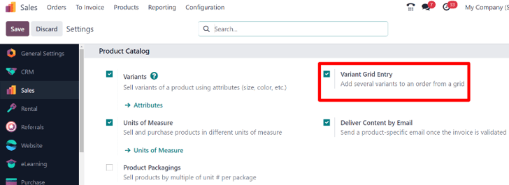 Product variants on quotations and sales orders — Odoo 17.0 documentation