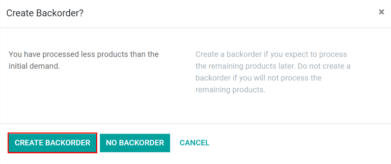 Tạo ra backorder? Cửa sổ bật lên.
