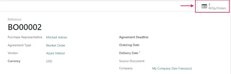 RFQ và đặt nút thông minh từ mẫu đơn đặt hàng.