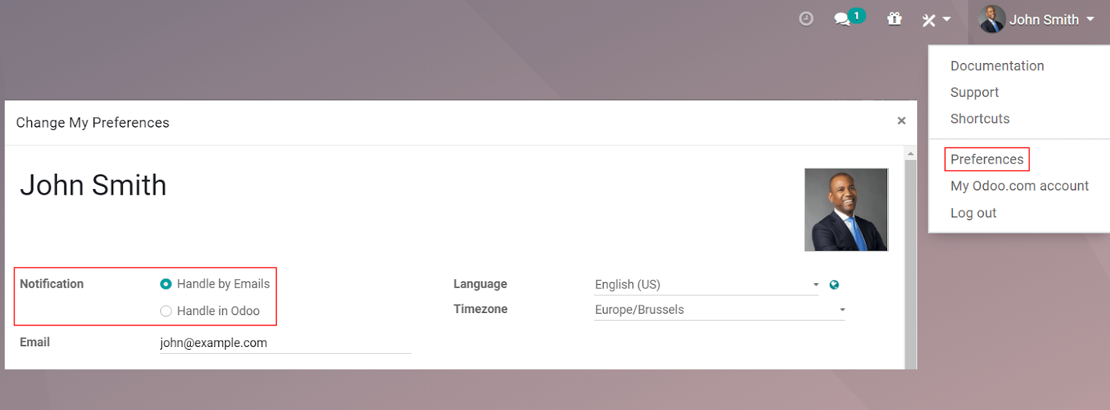 Quan điểm của trang sở thích cho Odoo Thảo luận