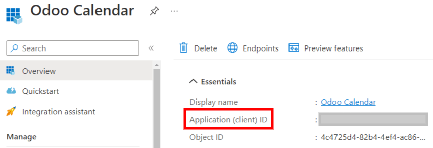 "ID máy khách" trong cổng thông tin Microsoft Azure.