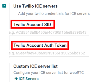 Kích hoạt tùy chọn "Sử dụng máy chủ băng Twilio" trong cài đặt chung ODOO.
