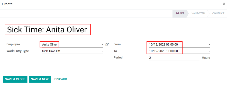 Điền vào mục công việc Tạo biểu mẫu trong Odoo.