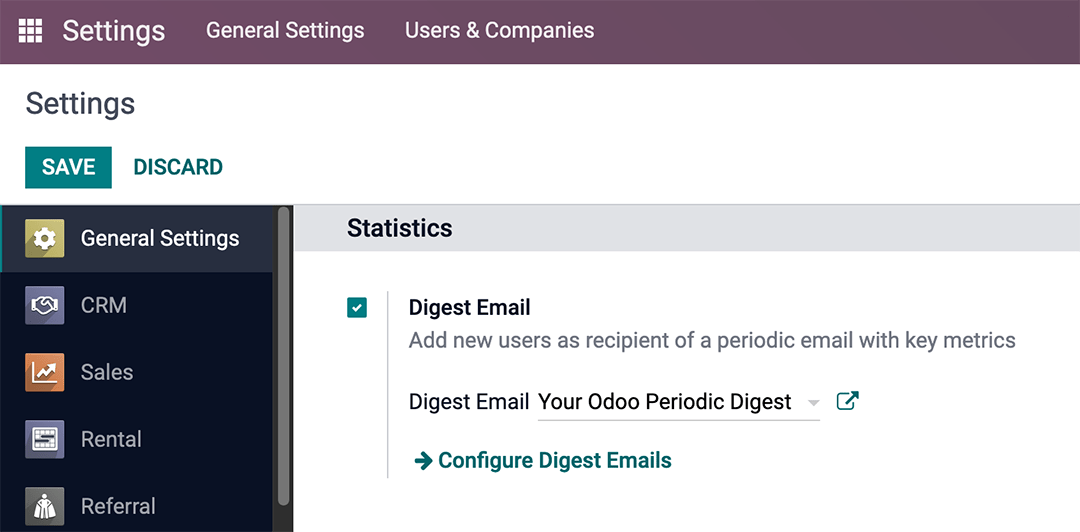 Phần email Digest bên trong cài đặt chung.