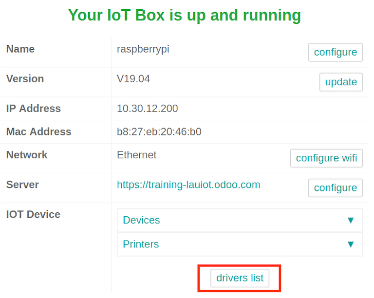 Xem cài đặt hộp IoT và danh sách trình điều khiển.