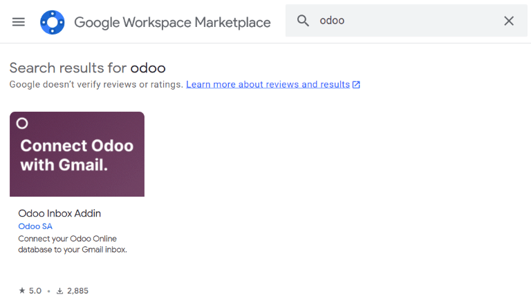 Odoo Inbox Addin trên thị trường không gian làm việc của Google.