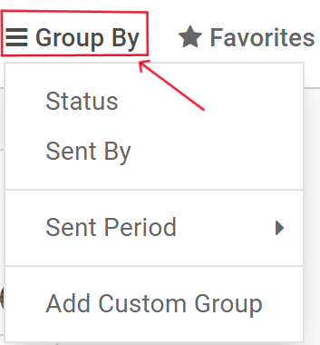 Xem nhóm theo menu thả xuống trên ứng dụng tiếp thị email Odoo.