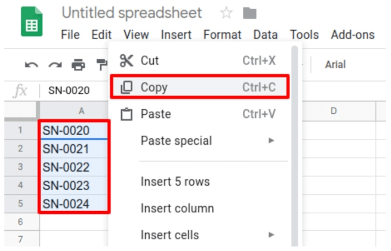 Danh sách các số lô được sao chép trên bảng tính Excel. 