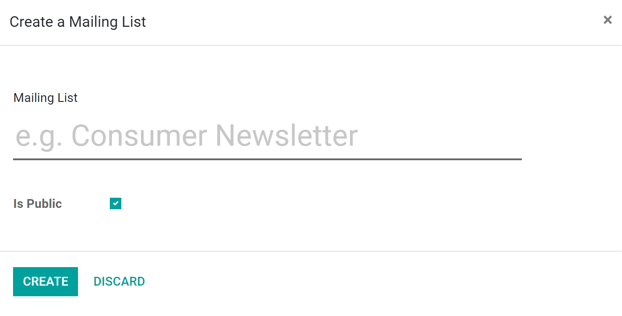 Xem danh sách gửi thư bật lên trong ứng dụng tiếp thị email Odoo.