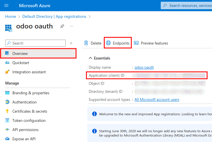 ID ứng dụng và thông tin đăng nhập ủy quyền OAuth 2.0 (V2).