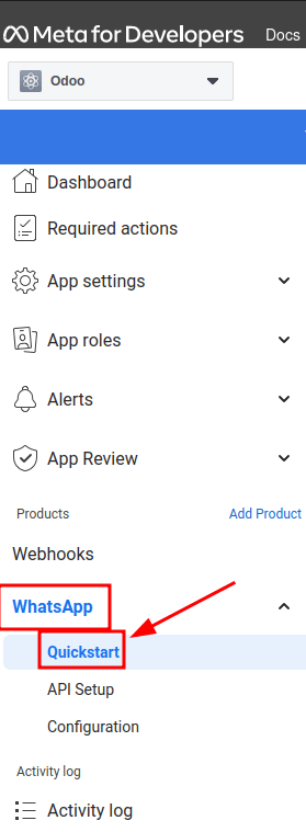 Điều hướng đến Trình hướng dẫn StackStart WhatsApp trong Meta cho Bảng điều khiển nhà phát triển.