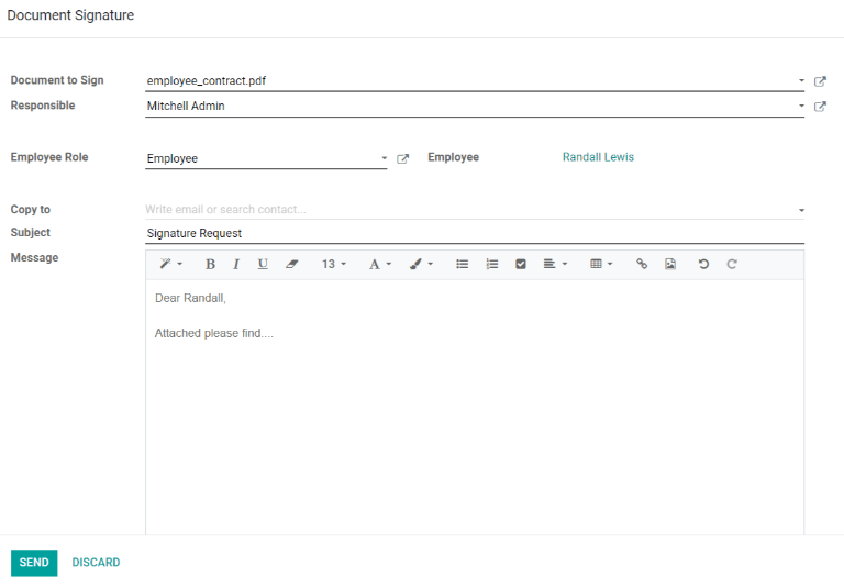 Yêu cầu một chữ ký cho hợp đồng qua email.