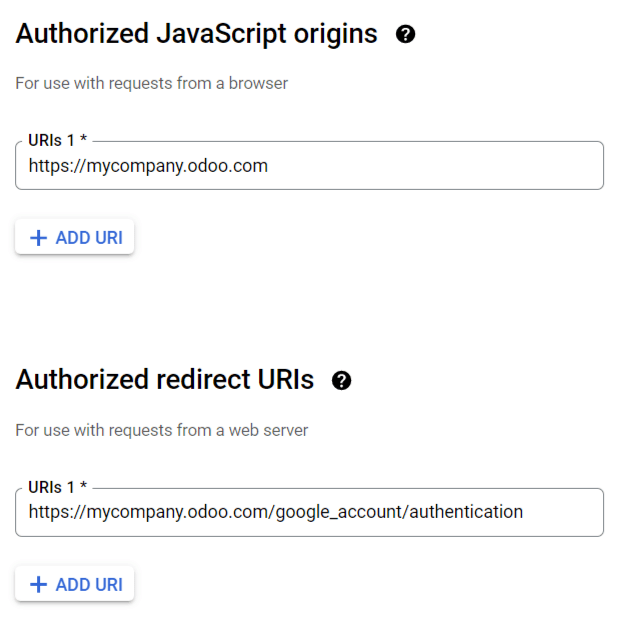 Thêm nguồn gốc JavaScript được ủy quyền và URI chuyển hướng được ủy quyền.