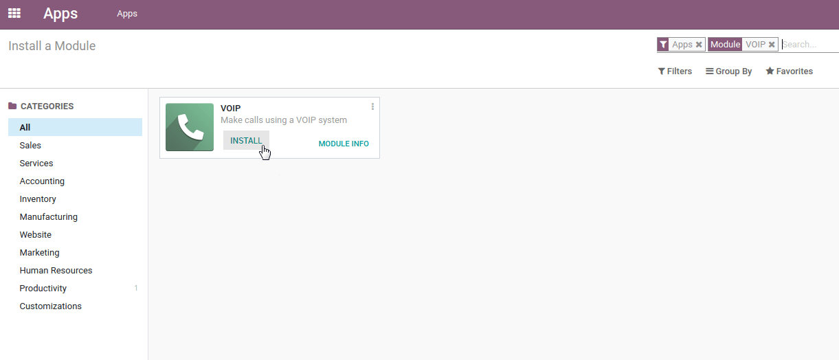 Cài đặt mô -đun VoIP trên cơ sở dữ liệu Odoo